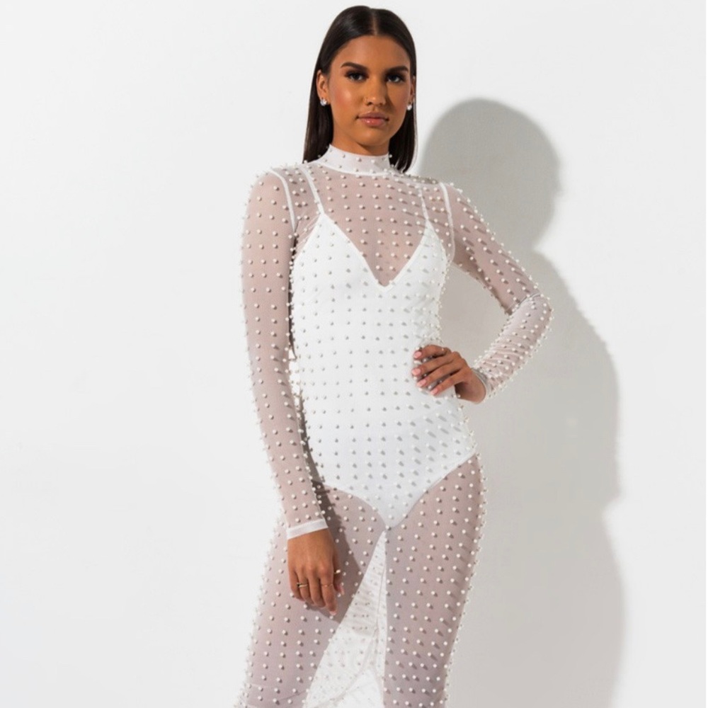Akira Sheer Intentions Pearl Maxi White Dress